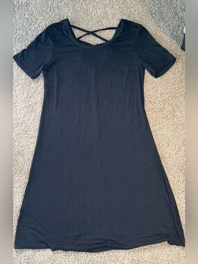 Olivia Rae Black Short Sleeve Swing Dress with Crisscross Back Detail